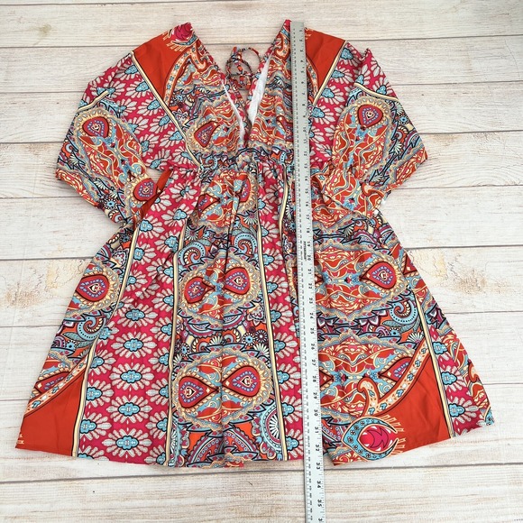 Women's Bohemian Short Floral Dress V-Neck, 3/4 Sleeve Outfit Size S - Picture 10 of 15